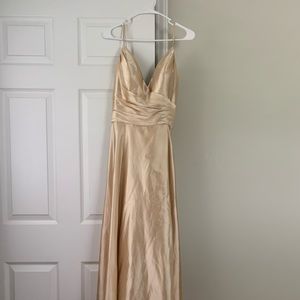 Satin style champagne floor length dress.
